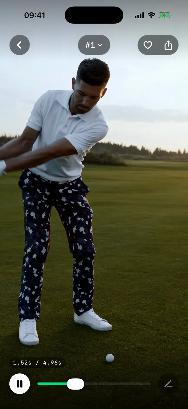 ARCO Analyse-Ansicht: ein Golfschwung, den die Scrollgeste Bild für Bild durchzieht.